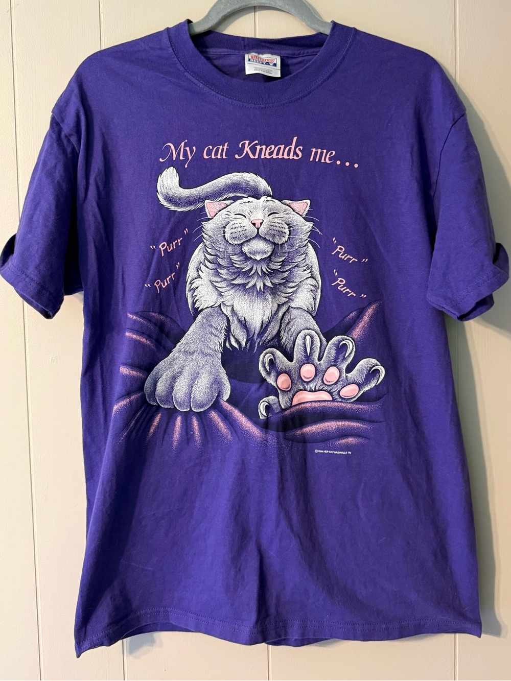 Vintage 1994 My Cat Kneads Me T-Shirt Men’s Medium Hanes Beefy-T Funny Cat
